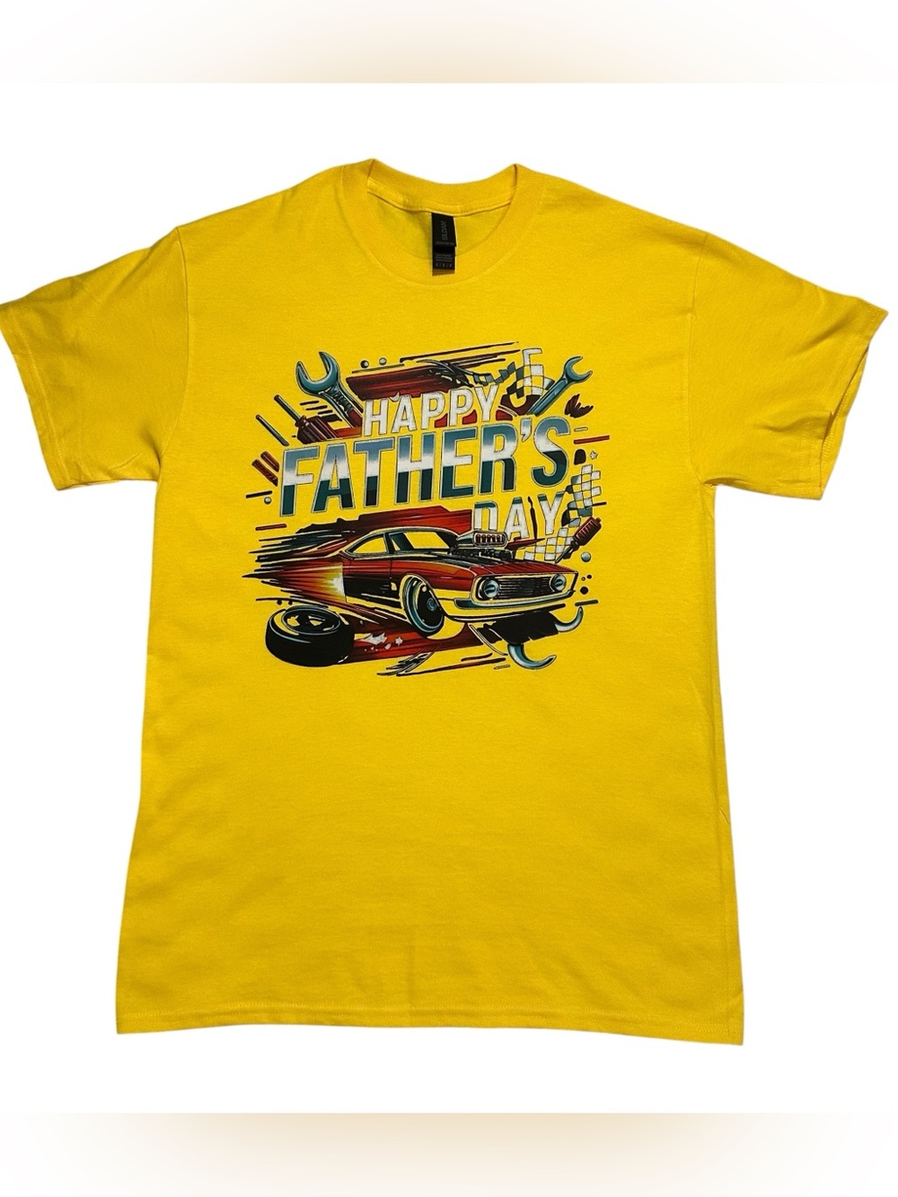 Men’s Yellow "Happy Father's Day" Car Graphic Tee New Without Tags